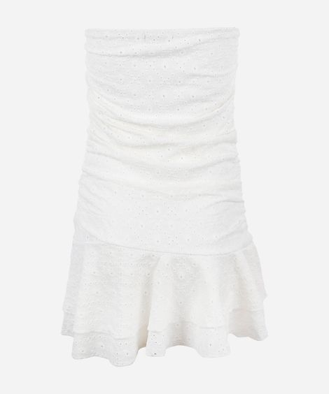 vestido curto juvenil de laise sem alça com babado off white