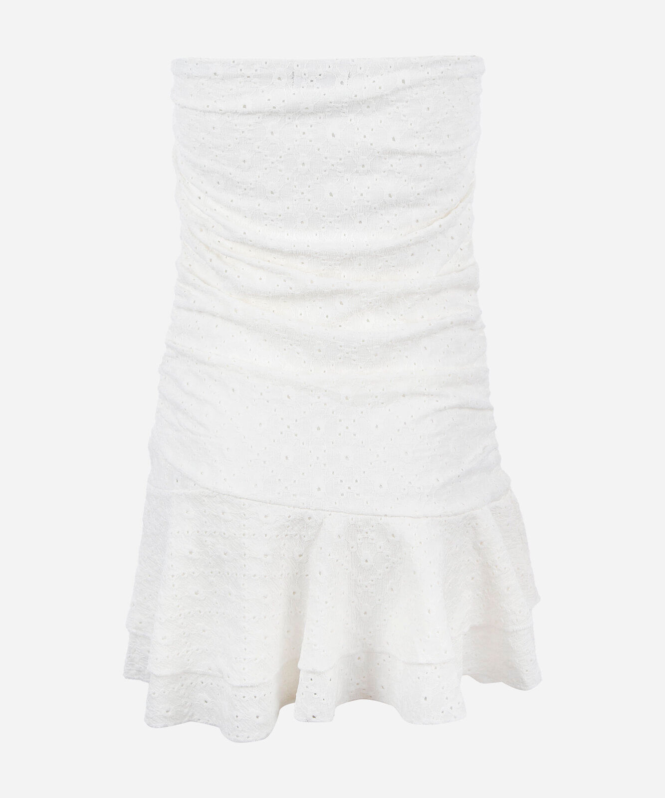 vestido curto juvenil de laise sem alça com babado off white