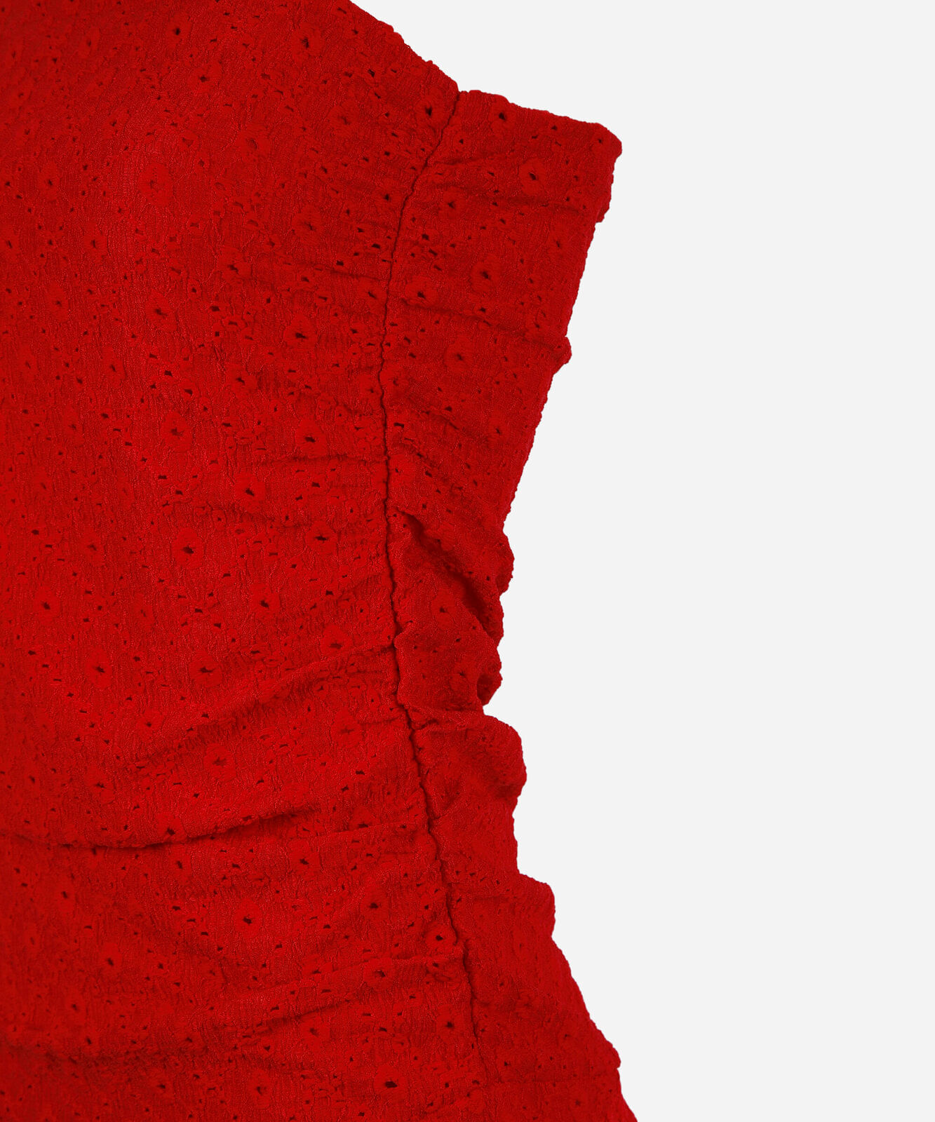 vestido curto juvenil de laise sem alça com babado vermelho