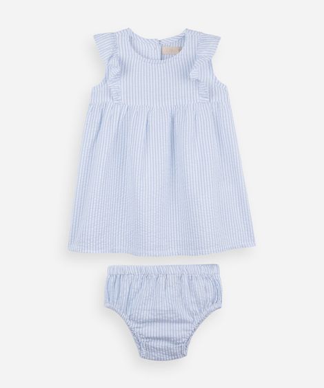 vestido infantil de algodão listrado azul