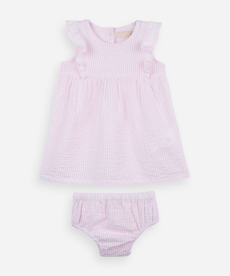 vestido infantil de algodão listrado rosa