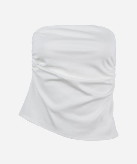 blusa juvenil com viscose sem alça franzida off white