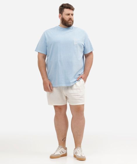 short masculino com linho cós elástico plus size off white
