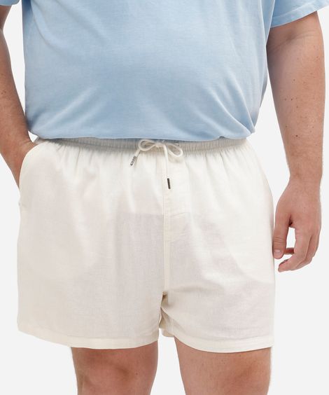 short masculino com linho cós elástico plus size off white