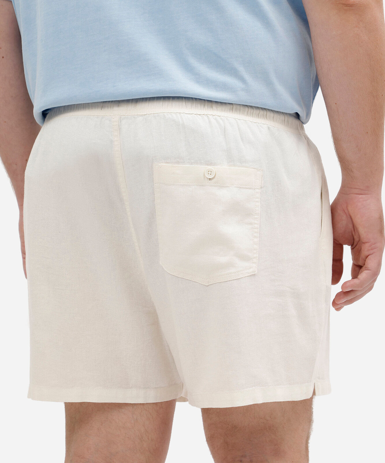 short masculino com linho cós elástico plus size off white