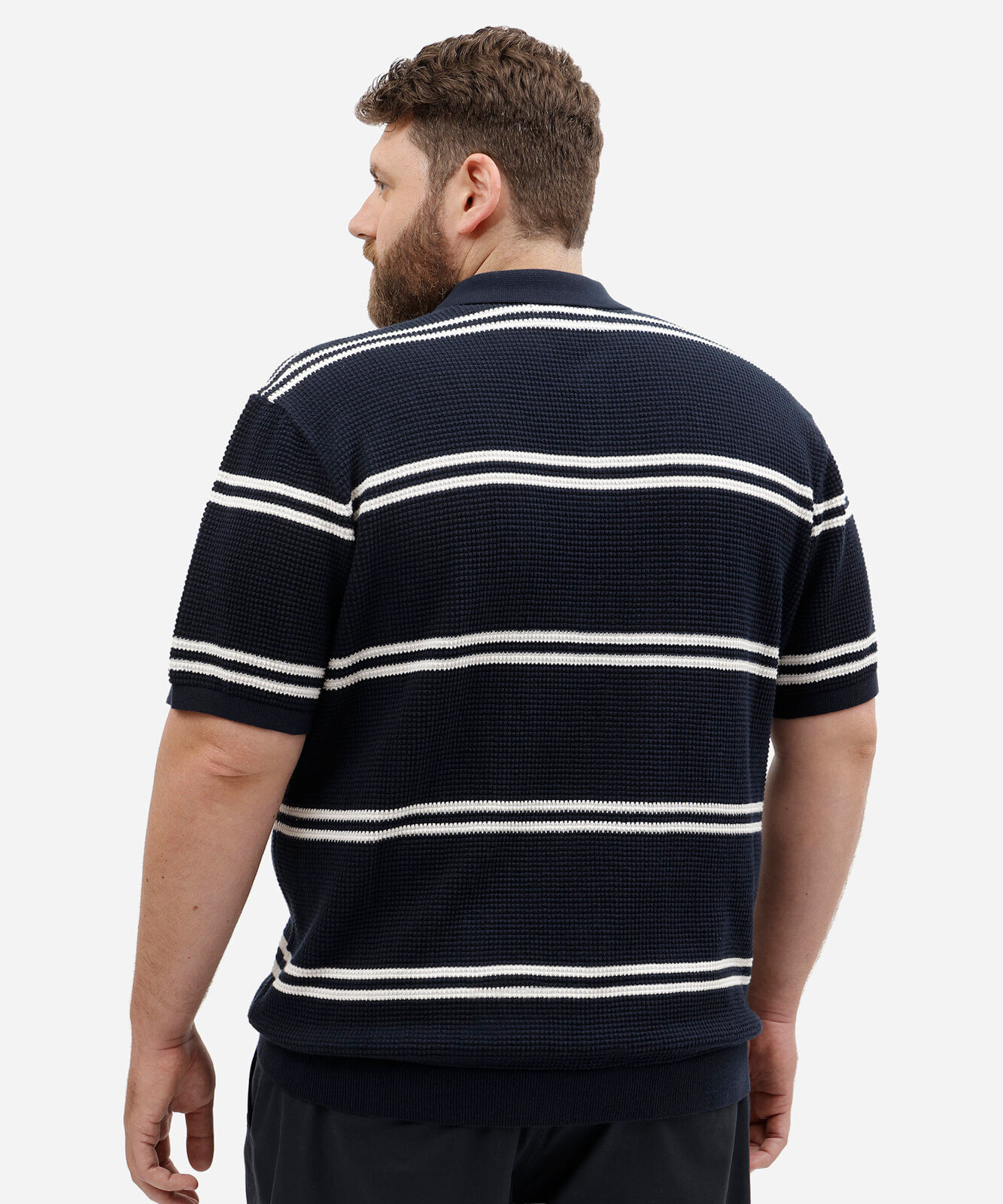 polo masculina de algodão manga curta texturizada listrada plus size azul