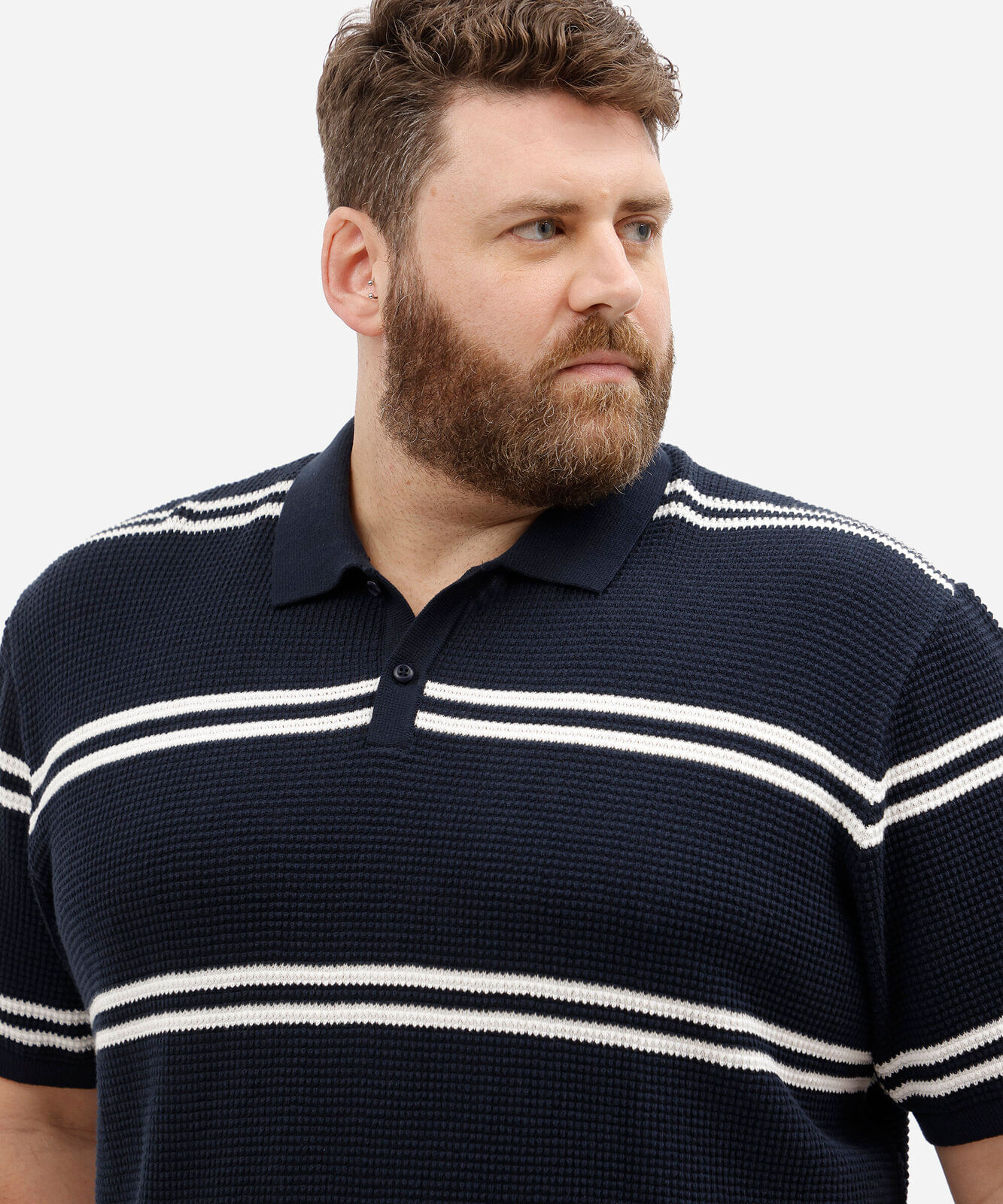 polo masculina de algodão manga curta texturizada listrada plus size azul