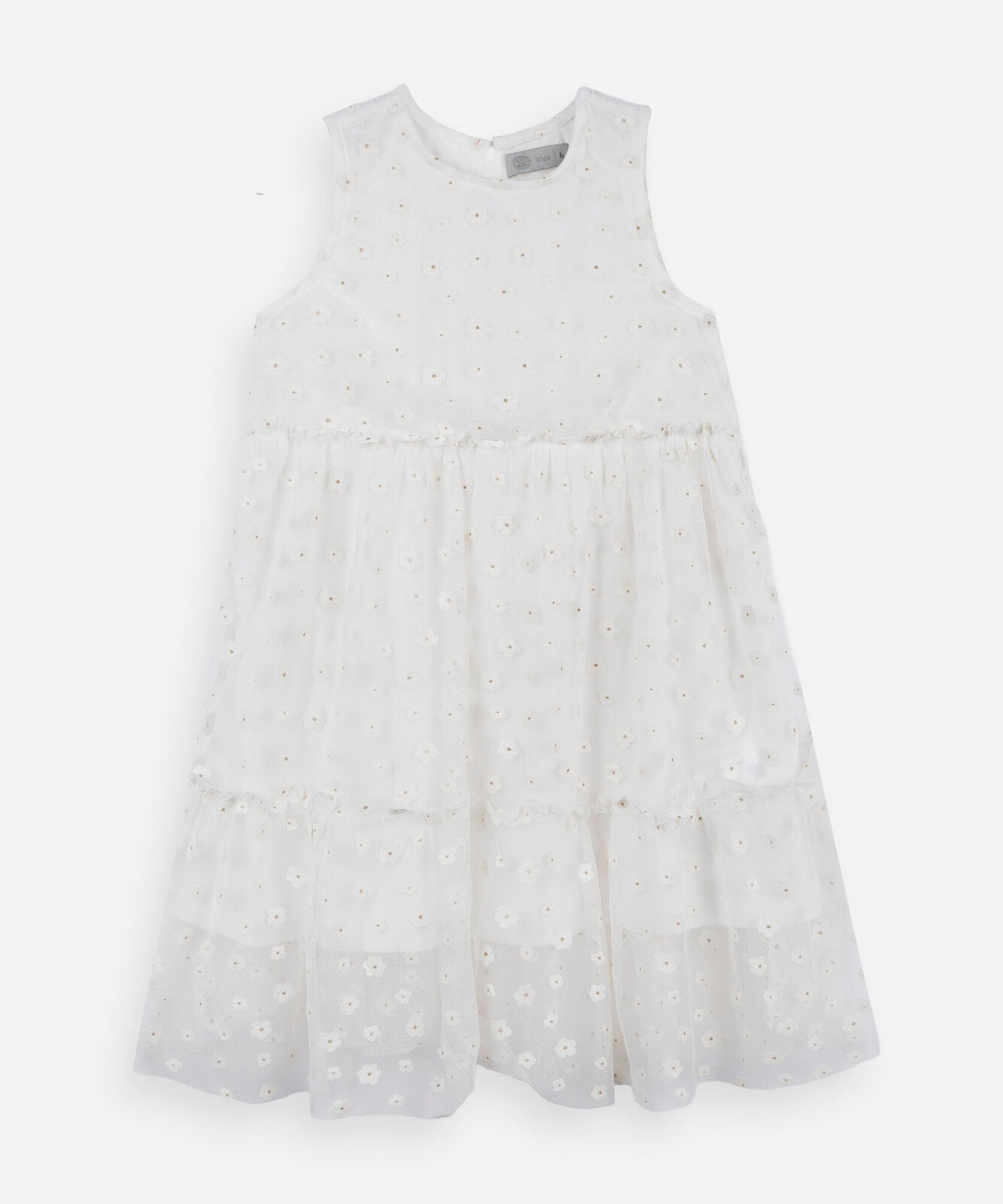 vestido infantil de tule com recortes floral off white