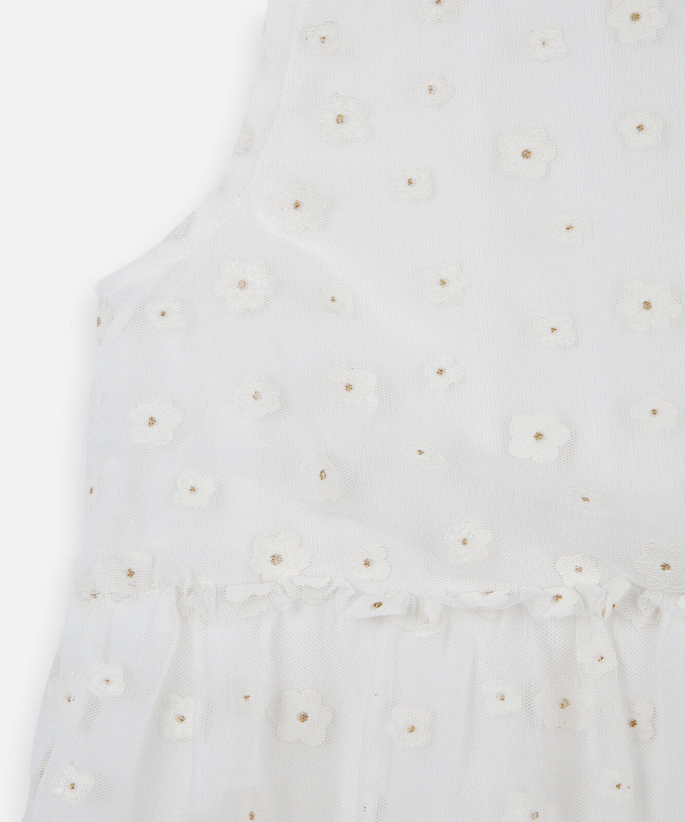 vestido infantil de tule com recortes floral off white