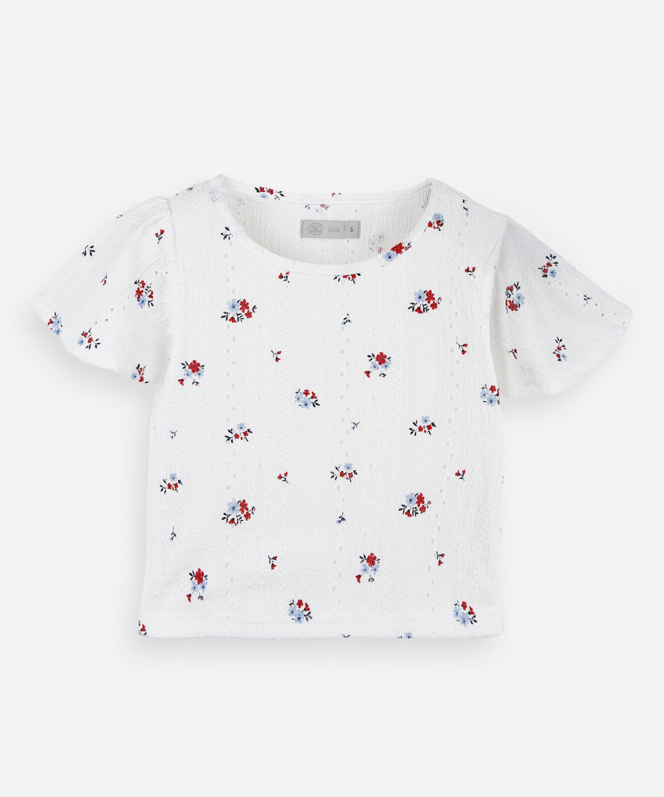 blusa infantil de laise manga curta floral off white