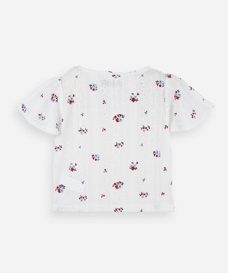blusa infantil de laise manga curta floral off white