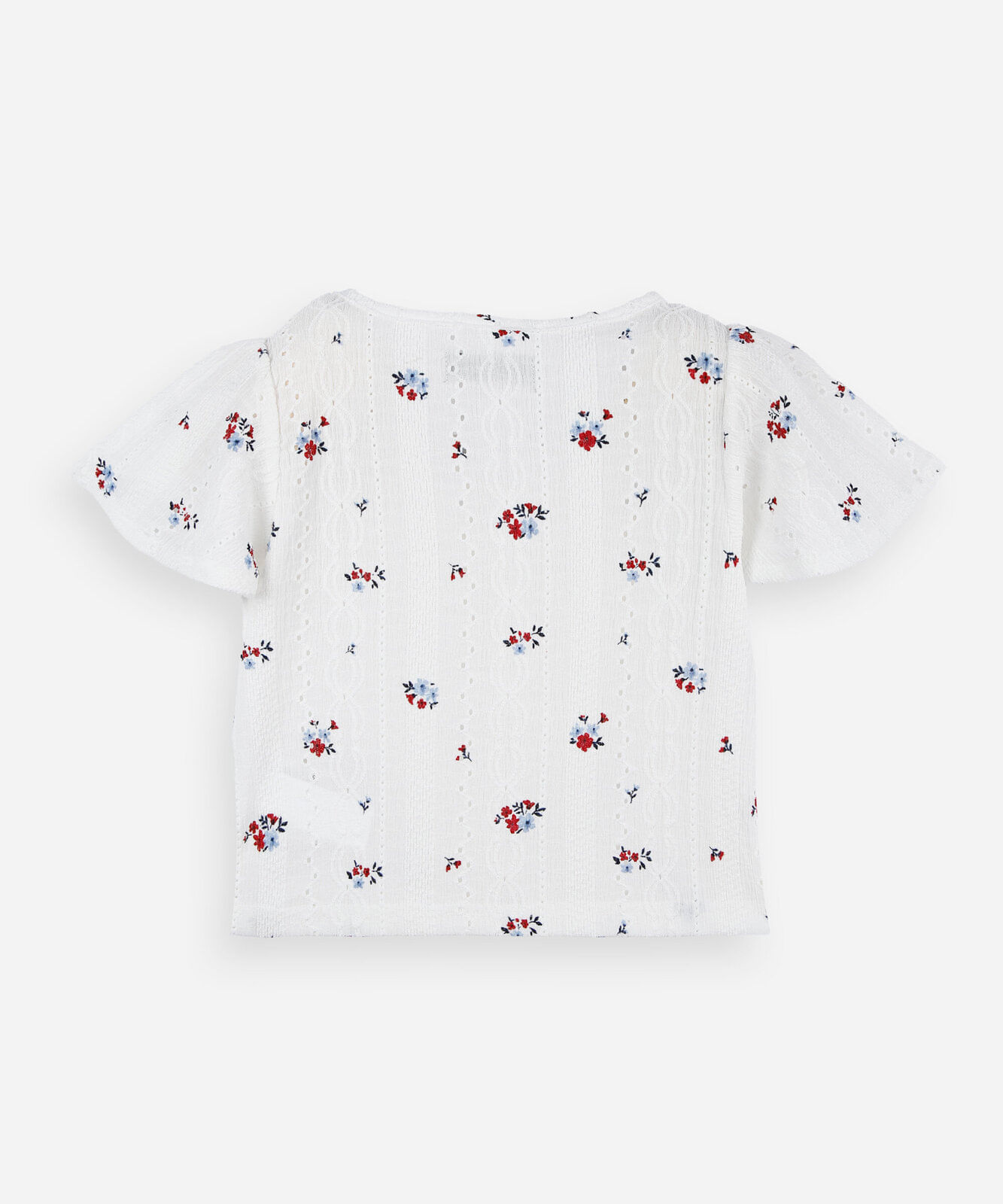 blusa infantil de laise manga curta floral off white