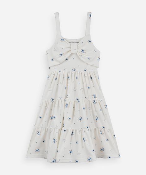 vestido infantil com recortes floral off white