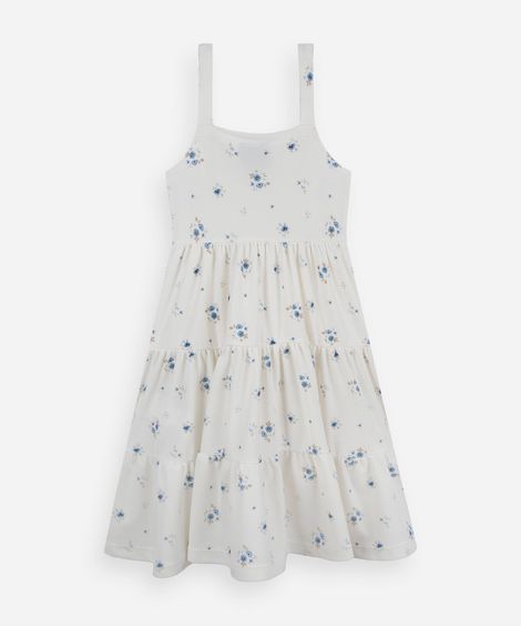 vestido infantil com recortes floral off white