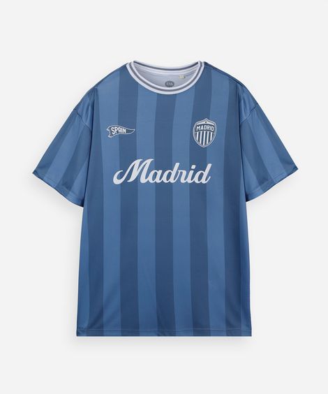 camiseta juvenil manga curta listrada madrid azul