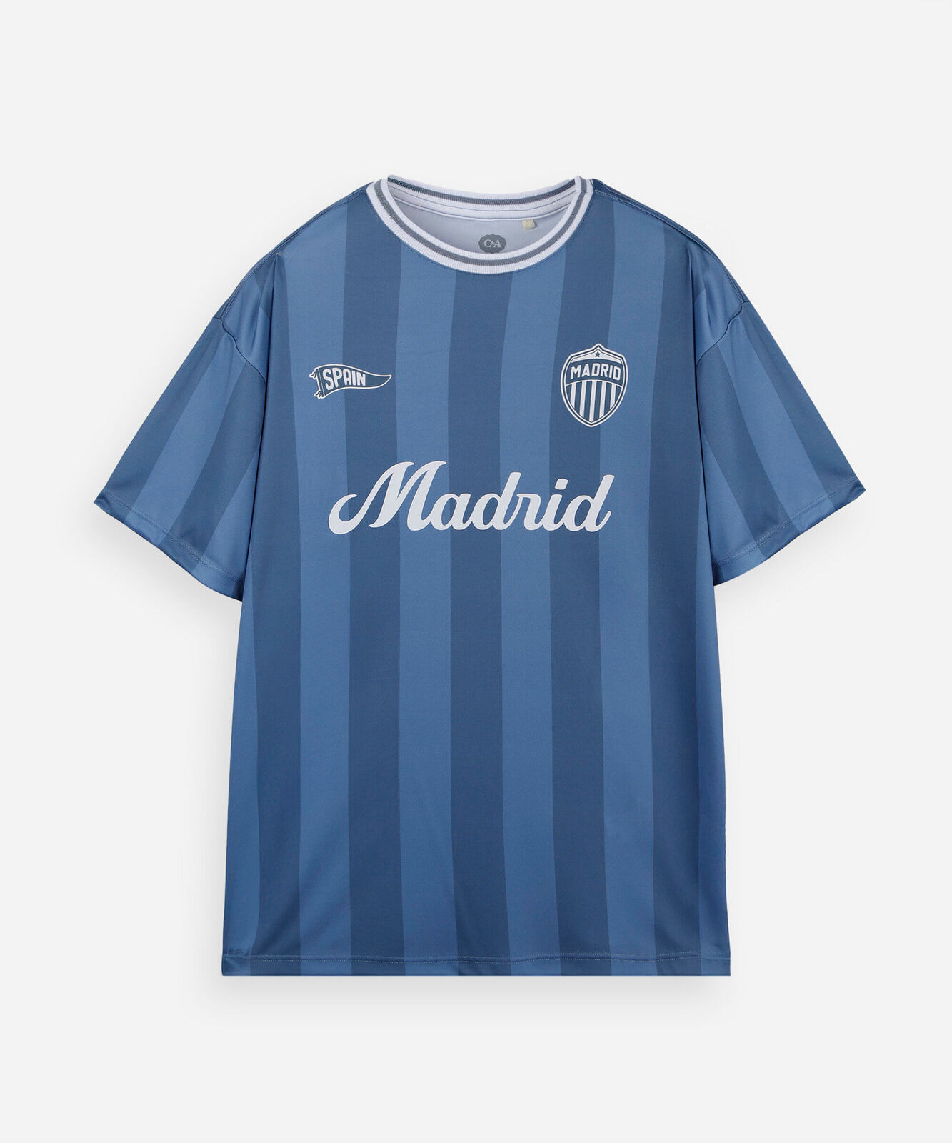 camiseta juvenil manga curta listrada madrid azul