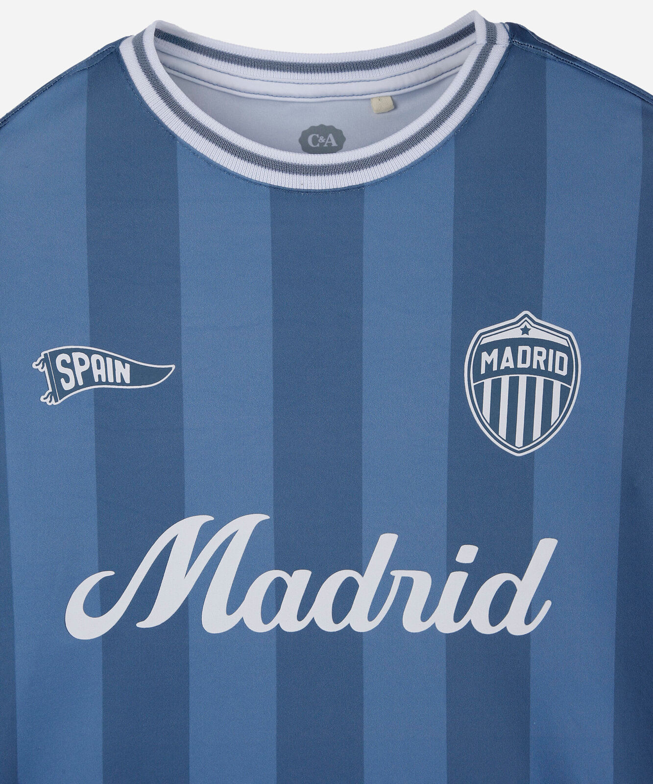 camiseta juvenil manga curta listrada madrid azul