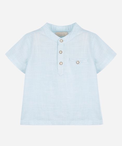 camisa infantil de algodão gola portuguesa manga curta azul