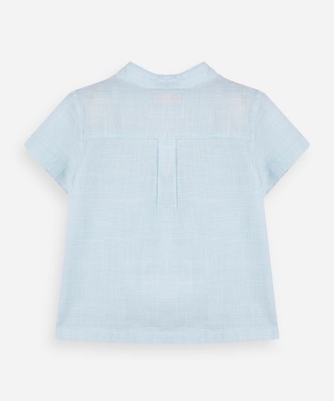 camisa infantil de algodão gola portuguesa manga curta azul