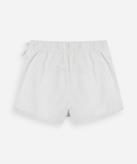 short saia infantil de sarja bordado floral off white