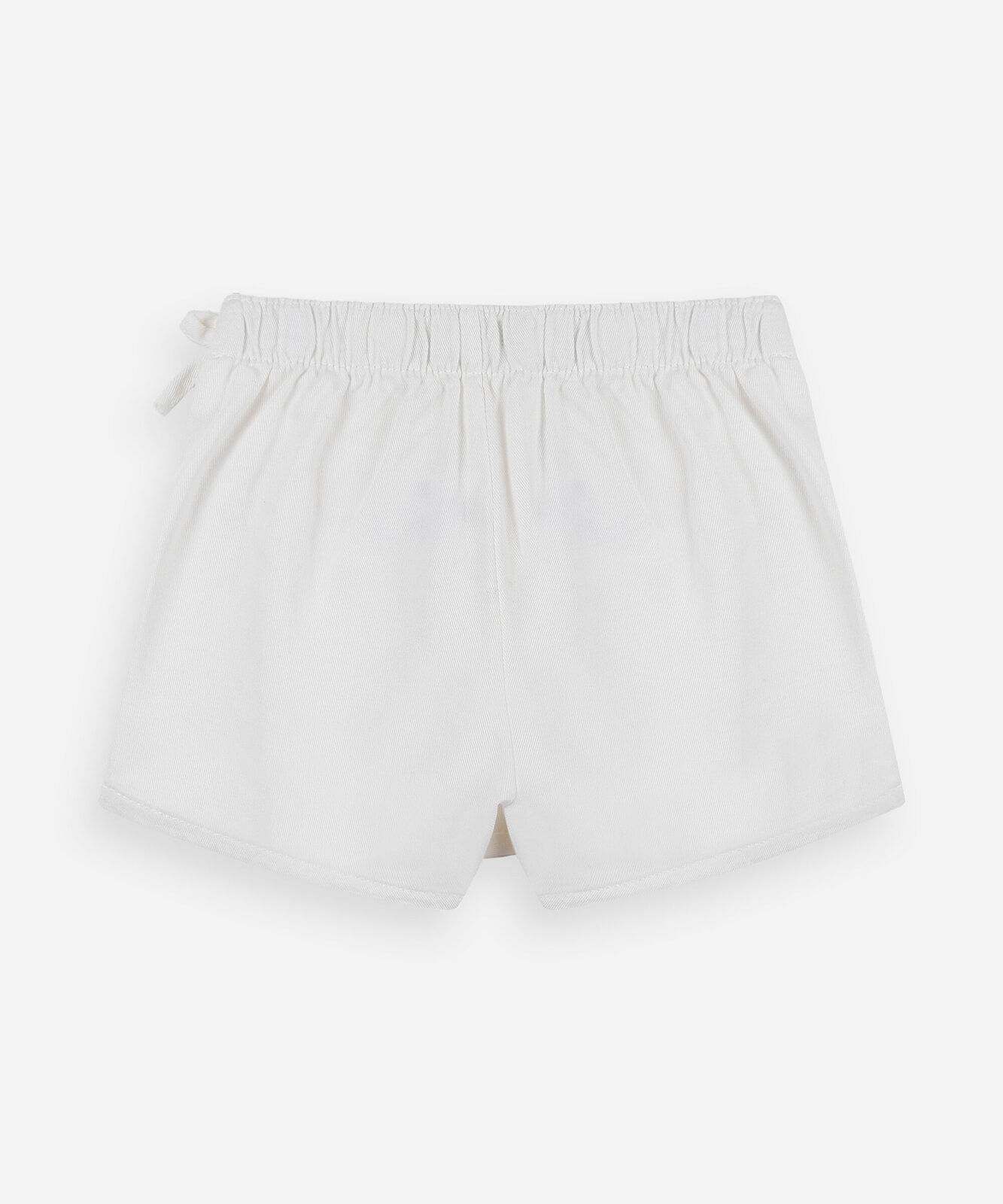 short saia infantil de sarja bordado floral off white
