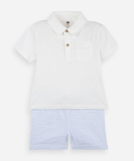 conjunto curto infantil de algodão listrado azul