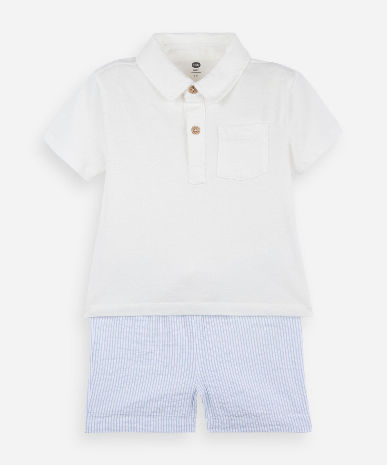 conjunto curto infantil de algodão listrado azul