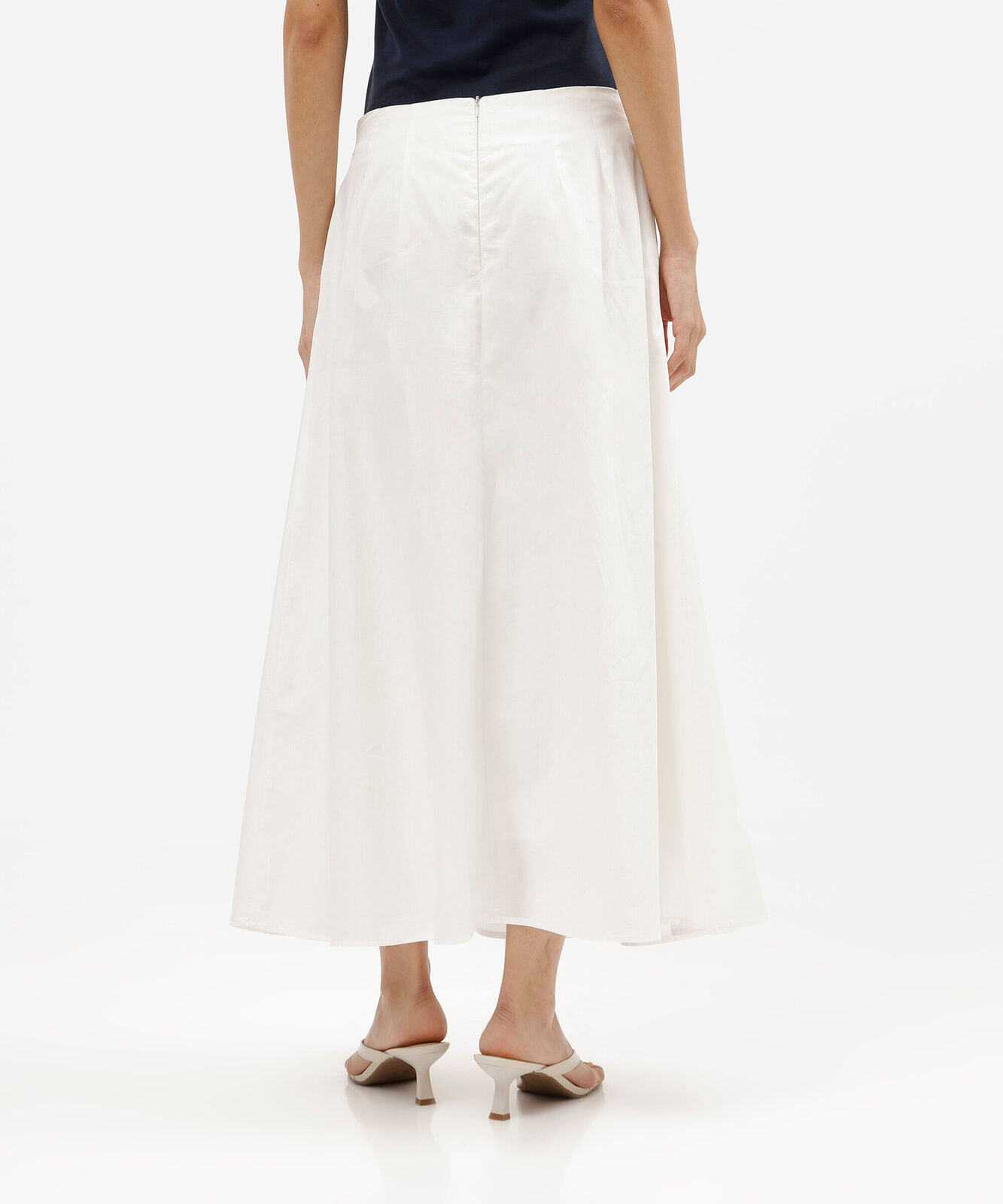 saia midi evasê feminina de algodão com pregas off white