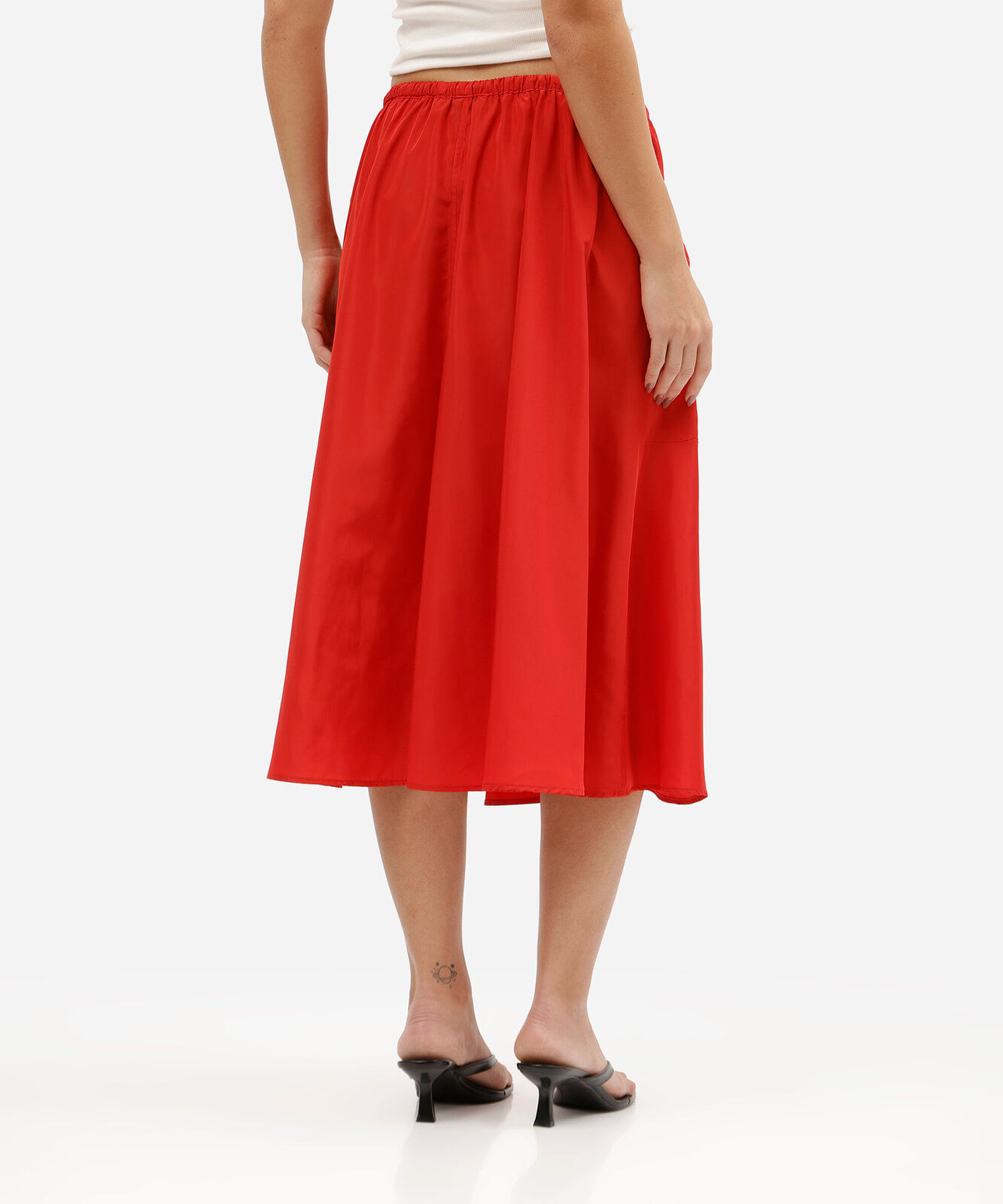 saia midi feminina com bolsos cós elástico vermelha
