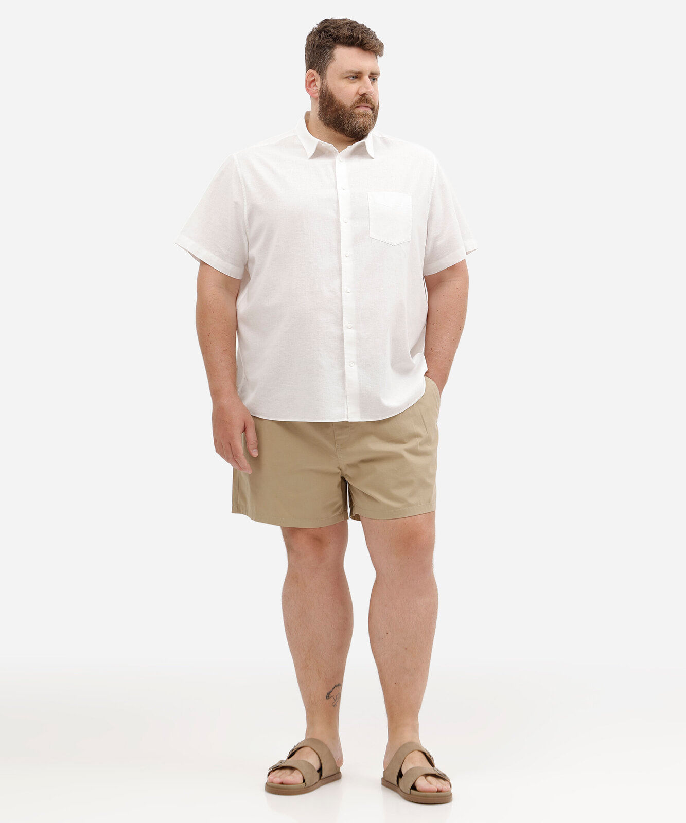 bermuda masculina de sarja cós elástico plus size bege