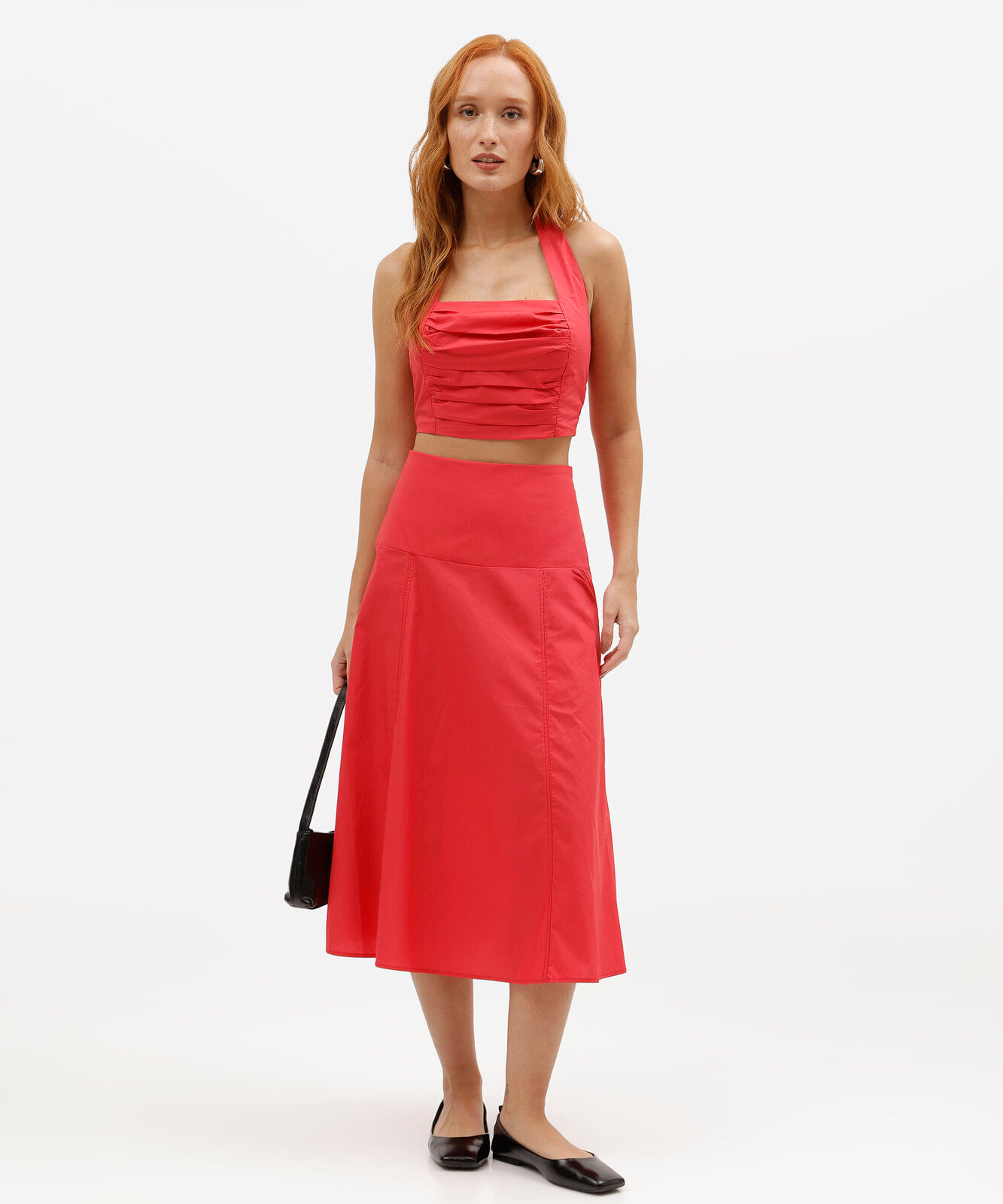 cropped feminino de algodão frente única franzido vermelho