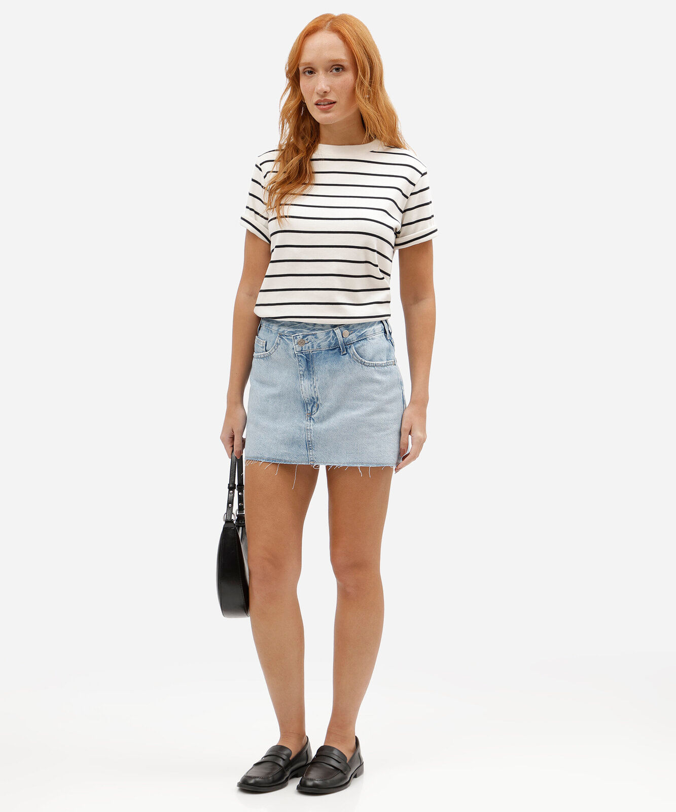 short saia feminino jeans cintura média com barra a fio azul