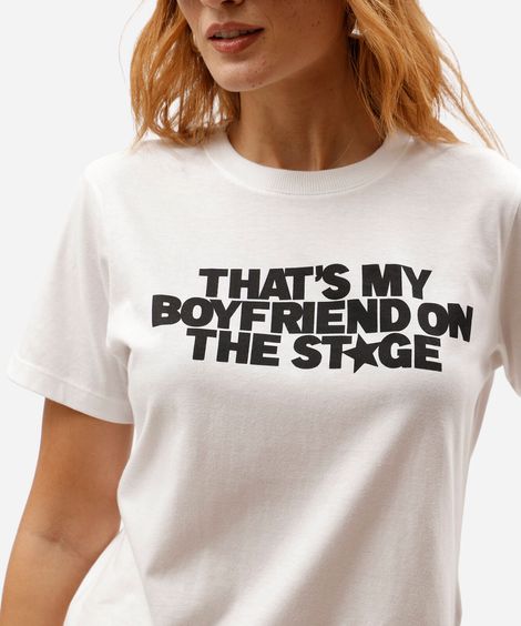 camiseta feminina de algodão manga curta estampada básica off white