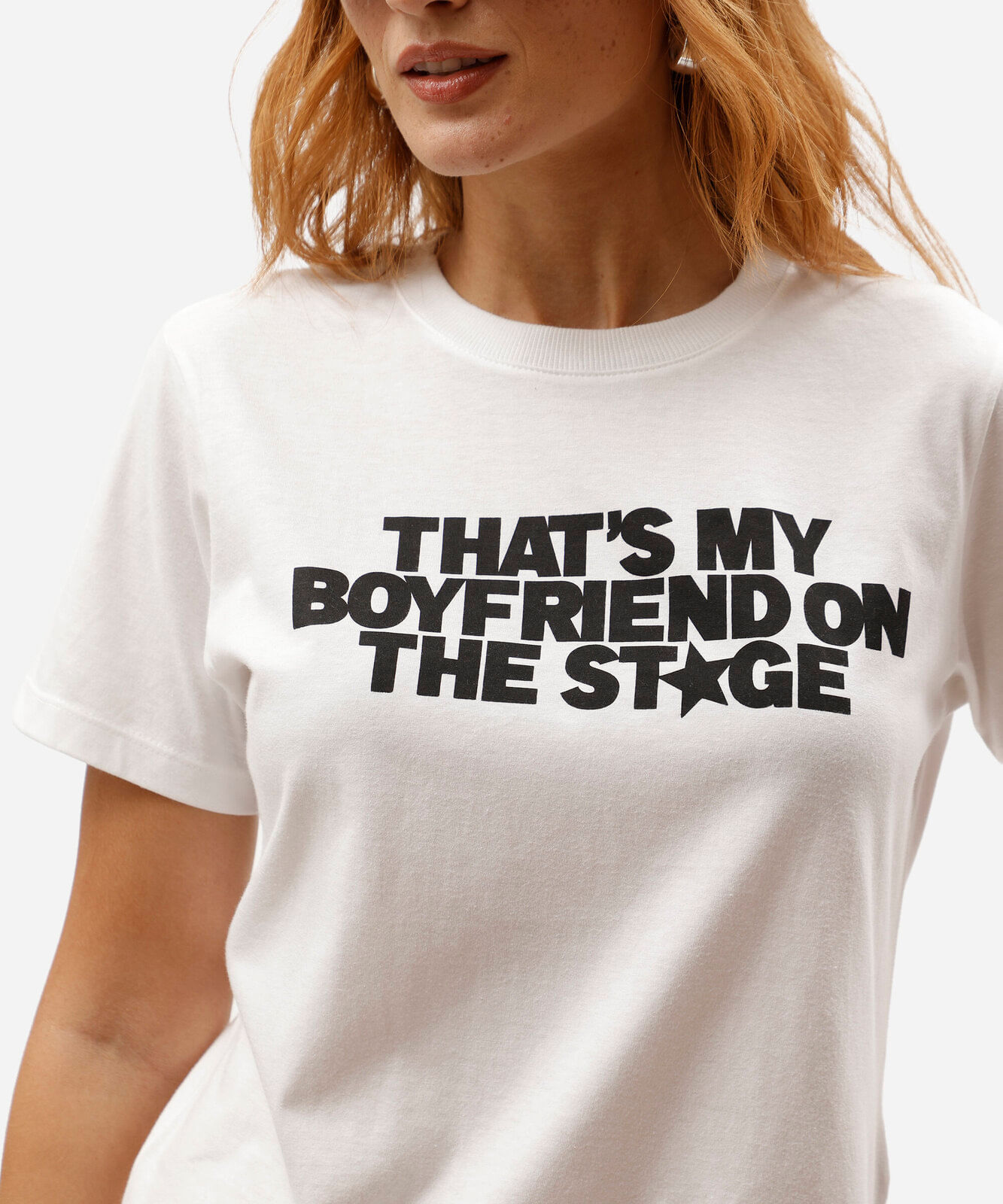 camiseta feminina de algodão manga curta estampada básica off white