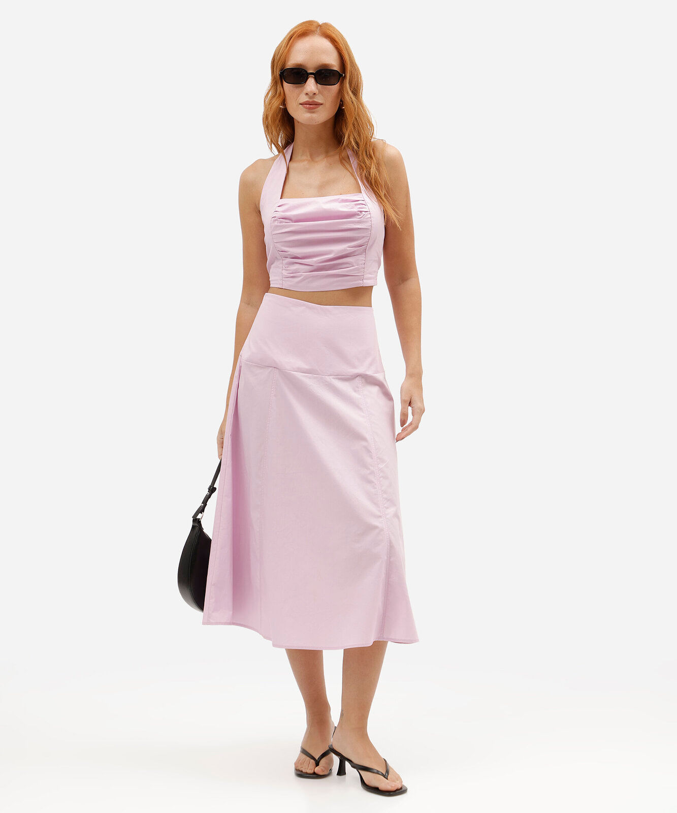 cropped feminino de algodão frente única franzido rosa