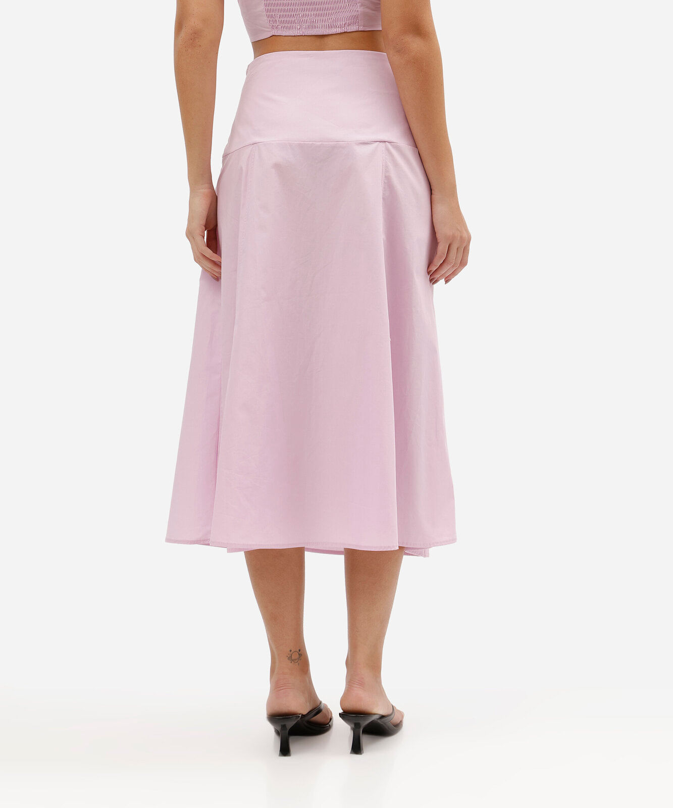 saia midi evasê feminina de algodão com recortes rosa