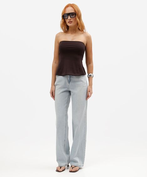 calça wide leg slim feminina jeans cintura alta azul