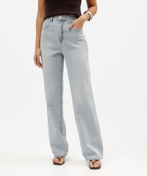 calça wide leg slim feminina jeans cintura alta azul