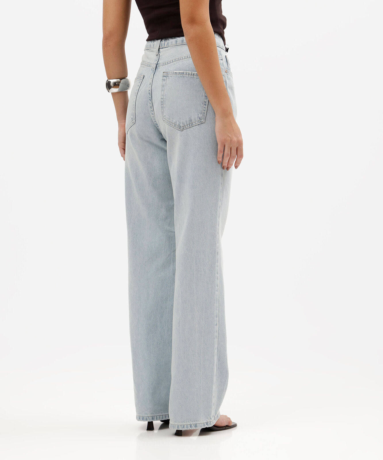 calça wide leg slim feminina jeans cintura alta azul