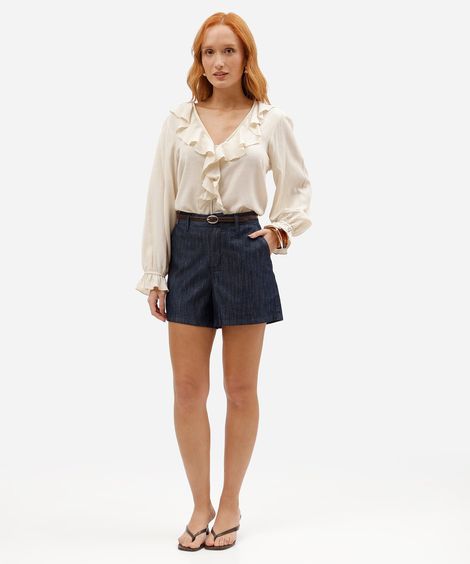 short curto feminino jeans de alfaiataria azul