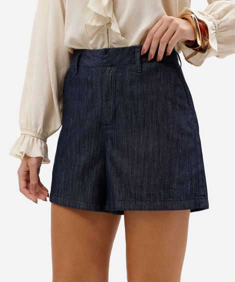 short curto feminino jeans de alfaiataria azul