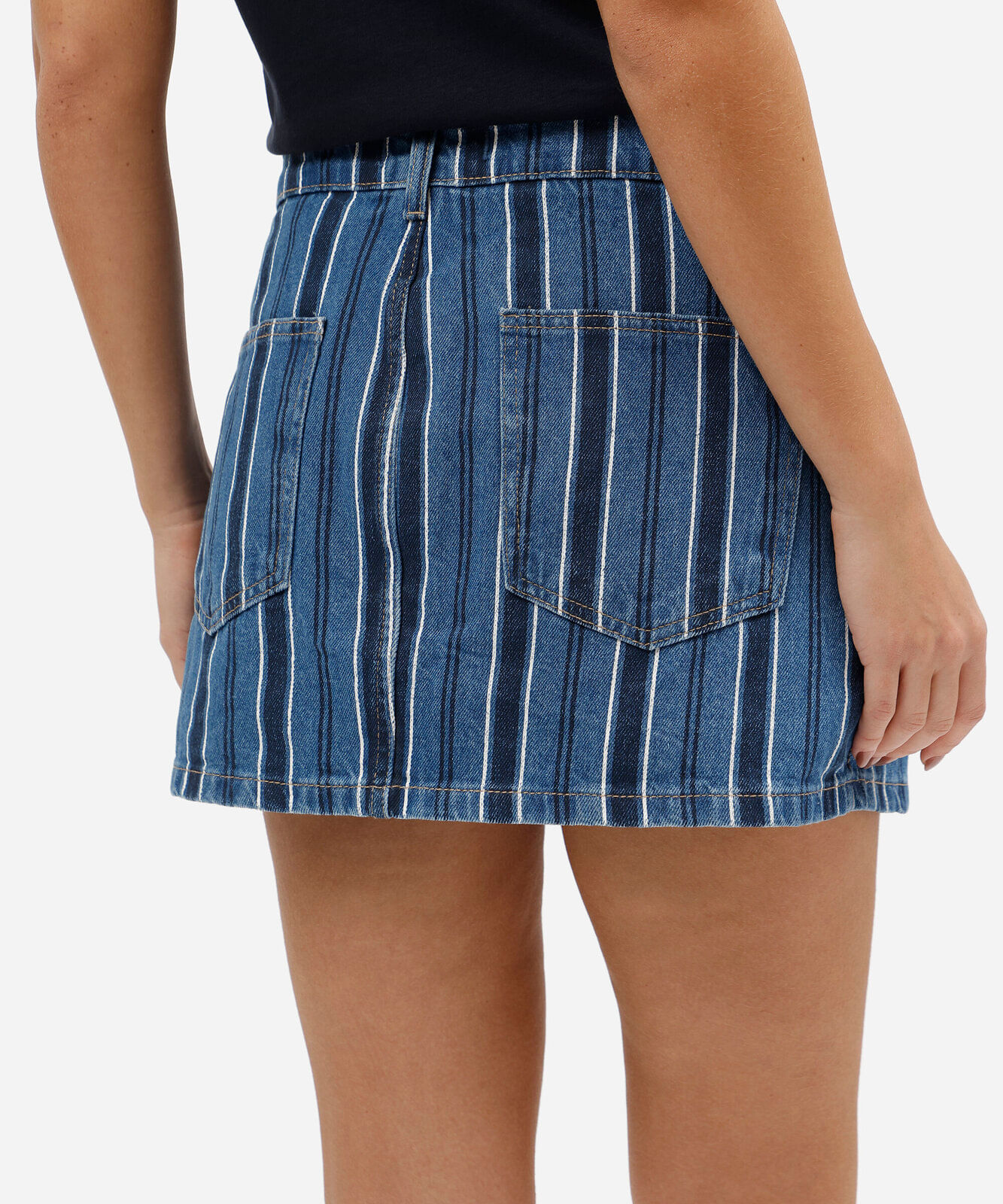 short saia feminino jeans cintura alta listrado azul