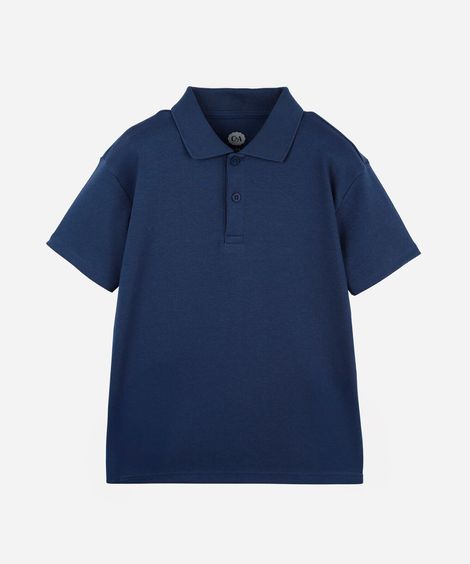 polo infantil de algodão peruano manga curta azul