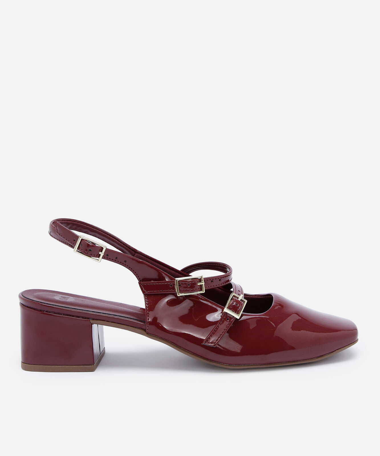scarpin slingback feminino bico quadrado salto grosso mary jane vinho