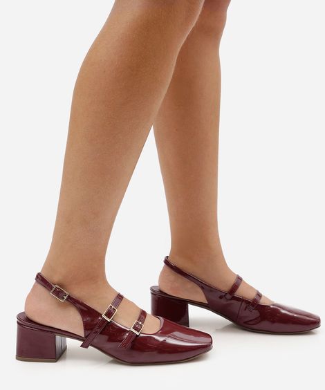scarpin slingback feminino bico quadrado salto grosso mary jane vinho