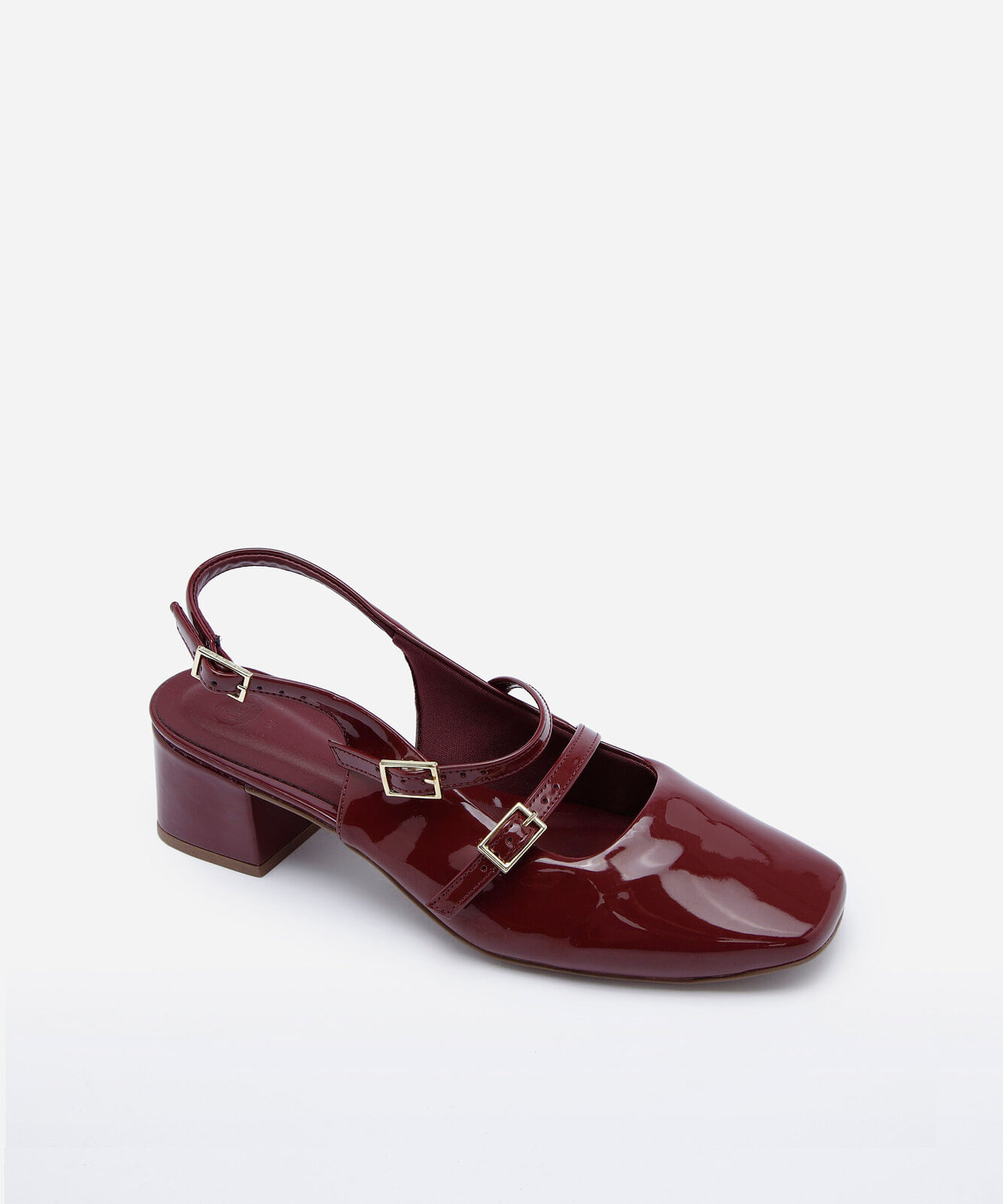 scarpin slingback feminino bico quadrado salto grosso mary jane vinho