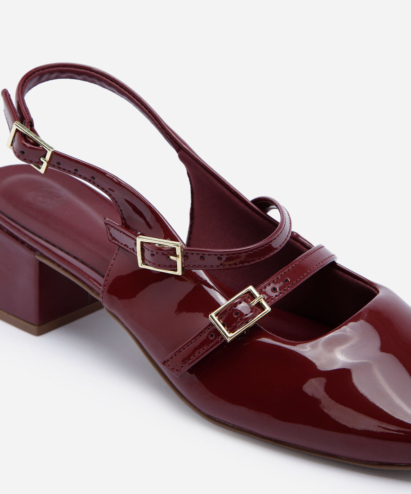 scarpin slingback feminino bico quadrado salto grosso mary jane vinho