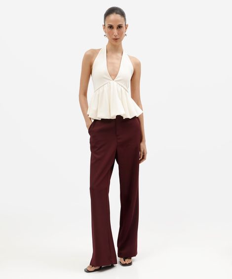 calça flare feminina cintura alta vinho