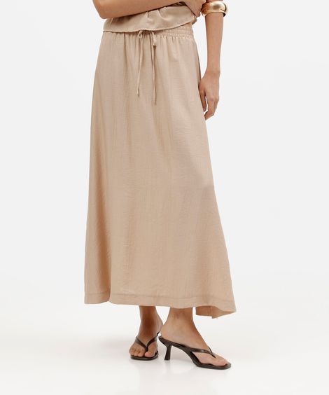 saia midi feminina com viscose cós elástico texturizada bege