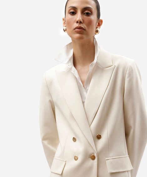 blazer de alfaiataria feminino botões dourados bege